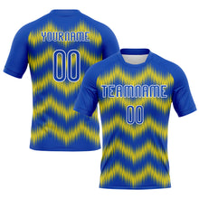 Charger l&#39;image dans la galerie, Custom Thunder Blue Gold-White Zigzag Sublimation Volleyball Uniform Jersey
