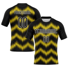 Load image into Gallery viewer, Custom Black Gold-White Zigzag Sublimation Volleyball Uniform Jersey
