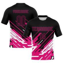 Загрузить изображение в средство просмотра галереи, Custom Black Pink-White Lines Sublimation Volleyball Uniform Jersey
