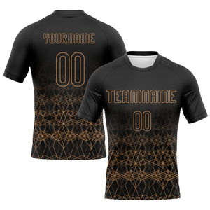 Custom Black Old Gold Geometric Shape Sublimation Volleyball Uniform Jersey