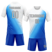 Laden Sie das Bild in den Galerie-Viewer, Custom Thunder Blue White-Black Geometric Shape And Lines Sublimation Volleyball Uniform Jersey
