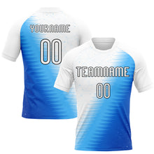 Laden Sie das Bild in den Galerie-Viewer, Custom Thunder Blue White-Black Geometric Shape And Lines Sublimation Volleyball Uniform Jersey
