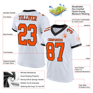 Custom White Orange-Black Mesh Authentic Football Jersey