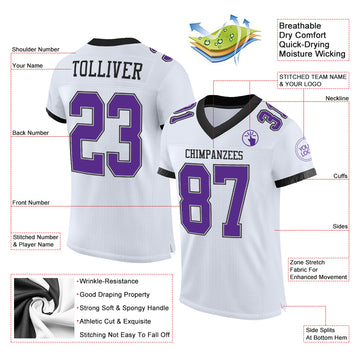 Custom White Purple Gray-Black Mesh Authentic Football Jersey