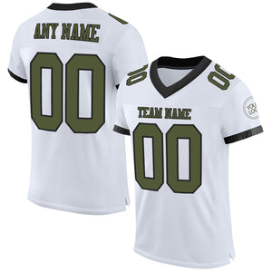 Custom White Olive-Black Mesh Authentic Football Jersey