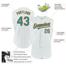 Load image into Gallery viewer, Custom White Teal Pinstripe Orange Authentic Sleeveless Baseball Jersey
