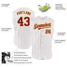 Load image into Gallery viewer, Custom White Crimson Pinstripe Gold Authentic Sleeveless Baseball Jersey
