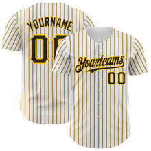 Load image into Gallery viewer, Custom White (Black Gold Pinstripe) Black-Gold Authentic Baseball Jersey
