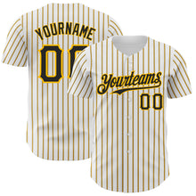 Laden Sie das Bild in den Galerie-Viewer, Custom White (Black Gold Pinstripe) Black-Gold Authentic Baseball Jersey
