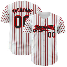 Laden Sie das Bild in den Galerie-Viewer, Custom White (Black Red Pinstripe) Black-Red Authentic Baseball Jersey
