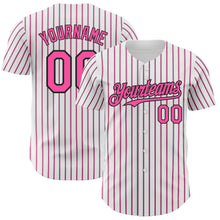 Laden Sie das Bild in den Galerie-Viewer, Custom White (Black Pink Pinstripe) Pink-Black Authentic Baseball Jersey
