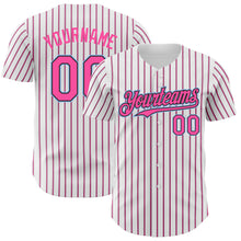 Laden Sie das Bild in den Galerie-Viewer, Custom White (Black Pink Pinstripe) Pink Black-Light Blue Authentic Baseball Jersey
