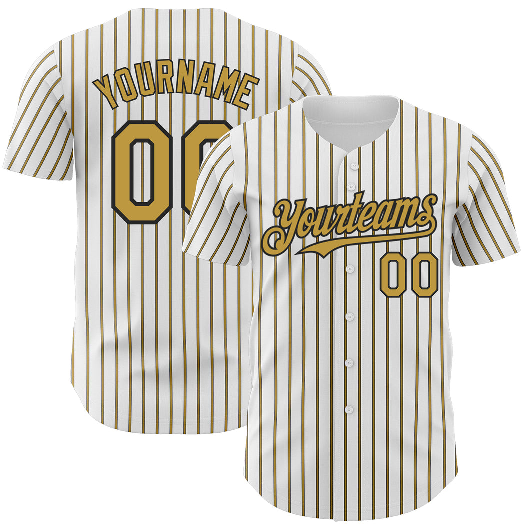 Custom White (Black Old Gold Pinstripe) Old Gold-Black Authentic Baseball Jersey