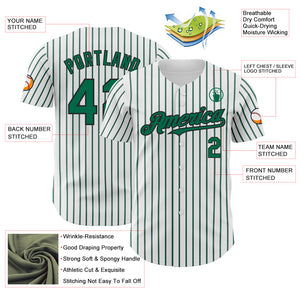 Custom White (Black Kelly Green Pinstripe) Kelly Green-Black Authentic Baseball Jersey