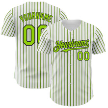 Laden Sie das Bild in den Galerie-Viewer, Custom White (Black Neon Green Pinstripe) Neon Green-Black Authentic Baseball Jersey
