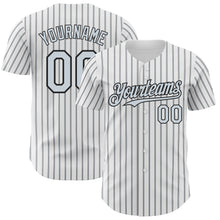 Laden Sie das Bild in den Galerie-Viewer, Custom White (Black Silver Pinstripe) Silver-Black Authentic Baseball Jersey
