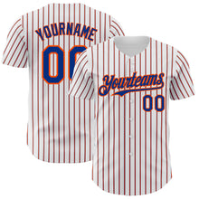 Laden Sie das Bild in den Galerie-Viewer, Custom White (Royal Orange Pinstripe) Orange-Royal Authentic Baseball Jersey
