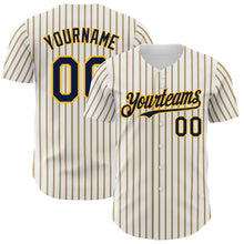 Load image into Gallery viewer, Custom White (Navy Gold Pinstripe) Navy-Gold Authentic Baseball Jersey
