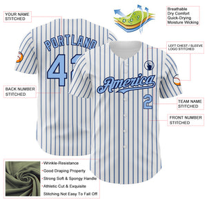 Custom White (Navy Light Blue Pinstripe) Light Blue-Navy Authentic Baseball Jersey