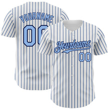 Load image into Gallery viewer, Custom White (Navy Light Blue Pinstripe) Light Blue-Navy Authentic Baseball Jersey
