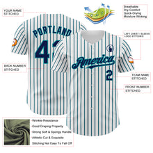 Load image into Gallery viewer, Custom White (Navy Teal Pinstripe) Navy-Teal Authentic Baseball Jersey
