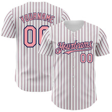 Charger l&#39;image dans la galerie, Custom White (Navy Medium Pink Pinstripe) Medium Pink-Navy Authentic Baseball Jersey
