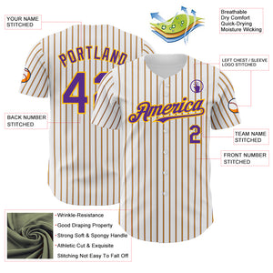 Custom White (Purple Gold Pinstripe) Purple-Gold Authentic Baseball Jersey