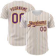 Загрузить изображение в средство просмотра галереи, Custom White (Purple Gold Pinstripe) Purple-Gold Authentic Baseball Jersey
