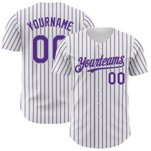 Load image into Gallery viewer, Custom White (Purple Gray Pinstripe) Purple-Gray Authentic Baseball Jersey
