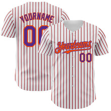 Load image into Gallery viewer, Custom White (Purple Orange Pinstripe) Purple-Orange Authentic Baseball Jersey
