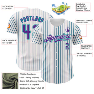 Custom White (Purple Teal Pinstripe) Purple-Teal Authentic Baseball Jersey