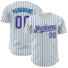 Charger l&#39;image dans la galerie, Custom White (Purple Teal Pinstripe) Purple-Teal Authentic Baseball Jersey
