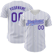 Charger l&#39;image dans la galerie, Custom White (Purple Light Blue Pinstripe) Purple-Light Blue Authentic Baseball Jersey
