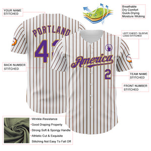 Custom White (Purple Old Gold Pinstripe) Purple-Old Gold Authentic Baseball Jersey