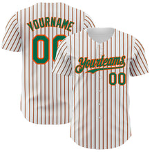 Load image into Gallery viewer, Custom White (Kelly Green Orange Pinstripe) Kelly Green-Orange Authentic Baseball Jersey
