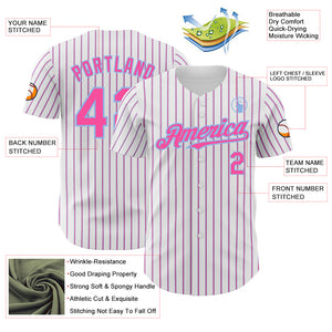 Custom White (Light Blue Pink Pinstripe) Pink-Light Blue Authentic Baseball Jersey