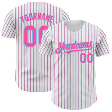 Load image into Gallery viewer, Custom White (Light Blue Pink Pinstripe) Pink-Light Blue Authentic Baseball Jersey
