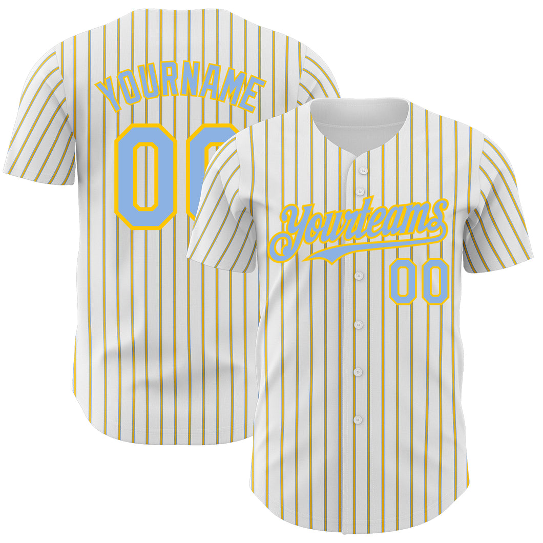 Custom White (Light Blue Yellow Pinstripe) Light Blue-Yellow Authentic Baseball Jersey