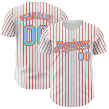 Load image into Gallery viewer, Custom White (Light Blue Orange Pinstripe) Light Blue-Orange Authentic Baseball Jersey
