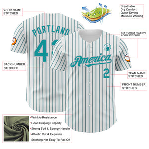 Custom White (Teal Gray Pinstripe) Teal-Gray Authentic Baseball Jersey