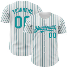 Laden Sie das Bild in den Galerie-Viewer, Custom White (Teal Gray Pinstripe) Teal-Gray Authentic Baseball Jersey
