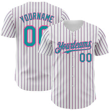 Charger l&#39;image dans la galerie, Custom White (Teal Pink Pinstripe) Teal-Pink Authentic Baseball Jersey
