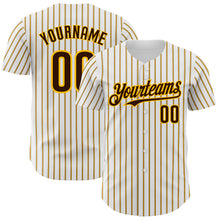 Загрузить изображение в средство просмотра галереи, Custom White (Brown Gold Pinstripe) Brown-Gold Authentic Baseball Jersey
