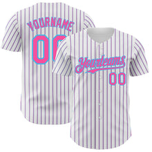 Load image into Gallery viewer, Custom White (Sky Blue Pink Pinstripe) Pink-Sky Blue Authentic Baseball Jersey
