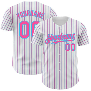 Custom White (Sky Blue Pink Pinstripe) Pink-Sky Blue Authentic Baseball Jersey