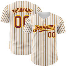 Laden Sie das Bild in den Galerie-Viewer, Custom White (Burgundy Gold Pinstripe) Burgundy-Gold Authentic Baseball Jersey
