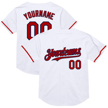 Load image into Gallery viewer, Custom White Red-Navy Mesh Authentic Throwback Baseball Jersey
