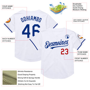 Custom White Royal-Red Mesh Authentic Throwback Baseball Jersey