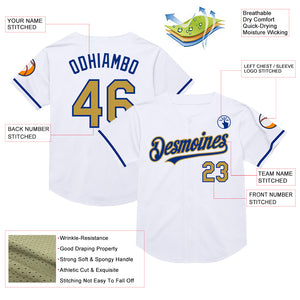 Custom White Old Gold-Royal Mesh Authentic Throwback Baseball Jersey