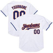 Load image into Gallery viewer, Custom White Royal-Orange Mesh Authentic Throwback Baseball Jersey
